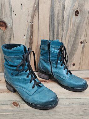 Dromedaris Kara Combat Boot Teal Blue Leather & Suede Size 11.5